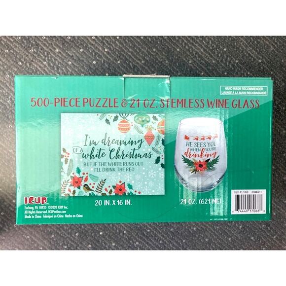 New! CHRISTMAS Life's A Puzzle, Wine Helps - Stemless Wine Glass & Puzzle Set - Picture 7 of 8